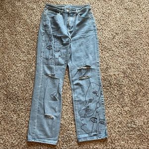 Shein distressed doodle print jeans